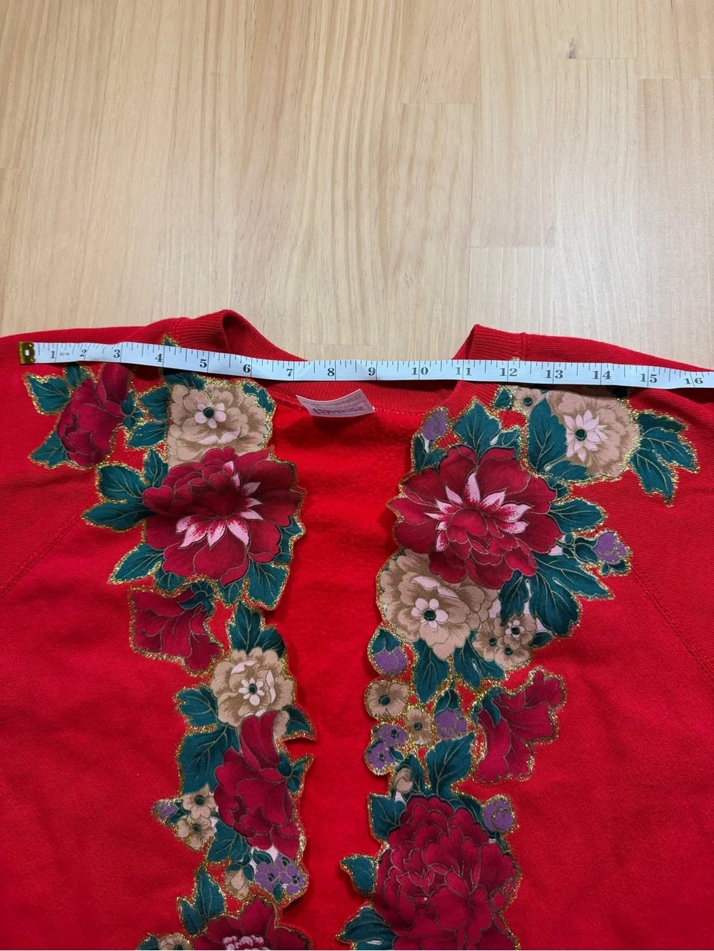 Hanes Red Cardigan Sweater with Floral Embroidery